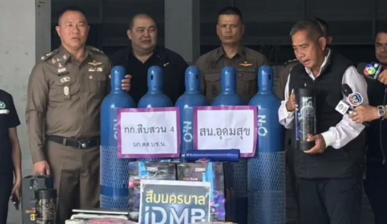曼谷破獲非法笑氣工廠　警查扣1652瓶成品與4200空瓶